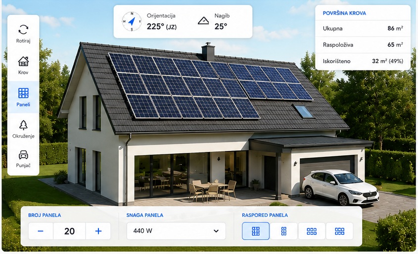 3D prikaz moderne kuće sa solarnim panelima